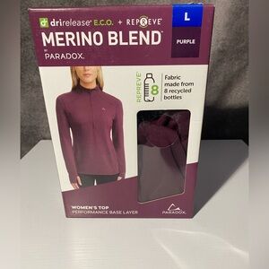 Paradox Women's Merino Blend 1/4 Zip Base Layer Top, Size L Purple NIB